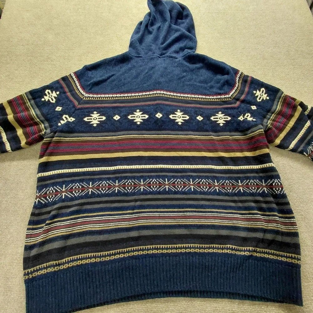 Ruff Hewn Hooded Sweater Fair Isle Knit Men's Size XXL 2XL Knit‎ Pullover Button